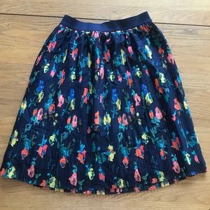 Floral Flowers Spring Pleated Navy Blue Skirt XS
